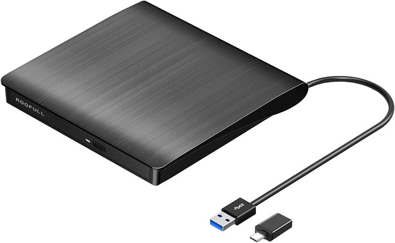 ROOFULL External CD DVD Drive for Laptop, USB 3.0 Type-C Portable CD/DVD Player Burner Reader Writer Adapter for Windows 11/10 Computer Mac MacBook Linux PC - Image 1